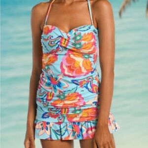 Blue and Pink Two Piece Swimwear with Vibrant Design
